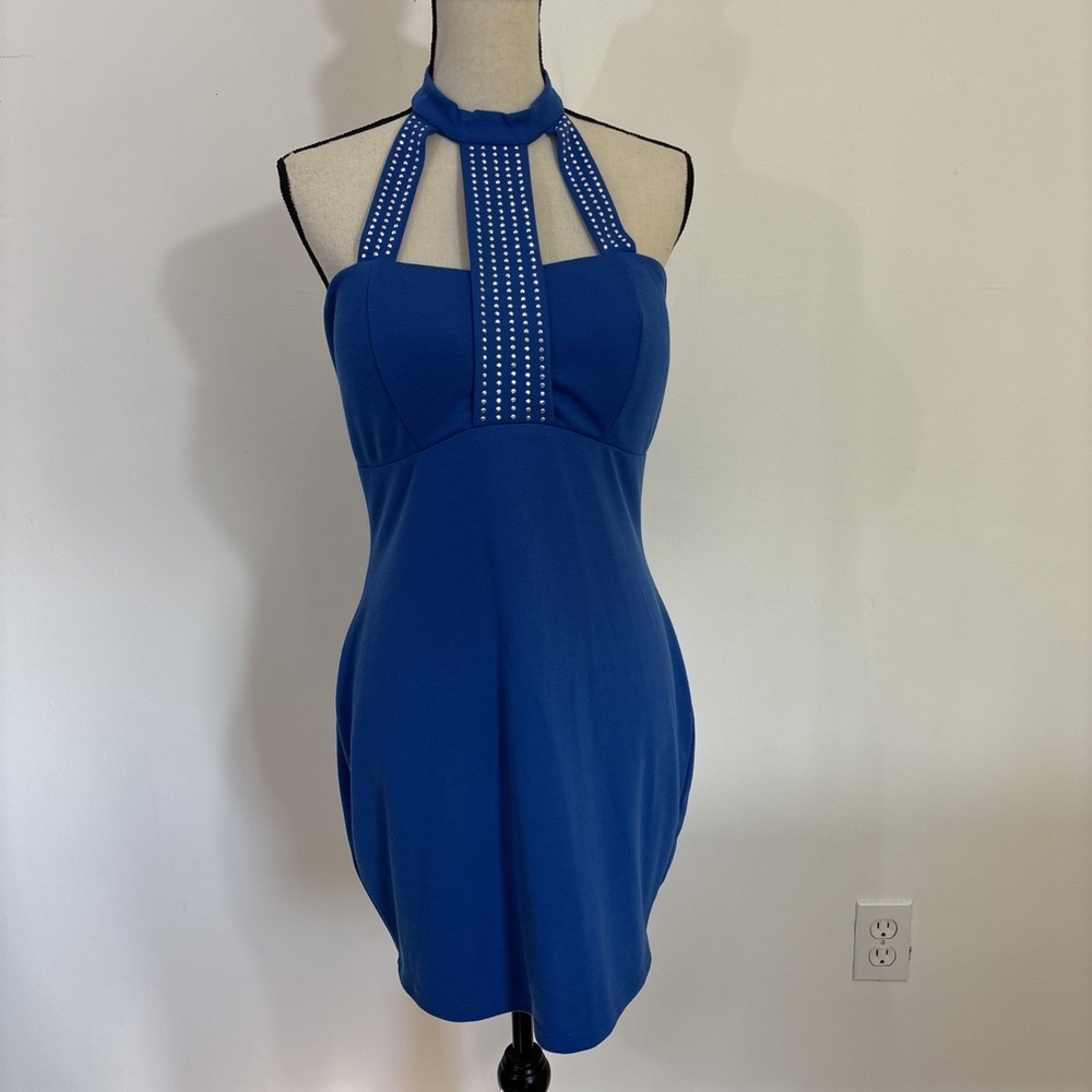 Dots Juniors L Dress NWT Blue Sparkle Strappy Sleeveless Stretch